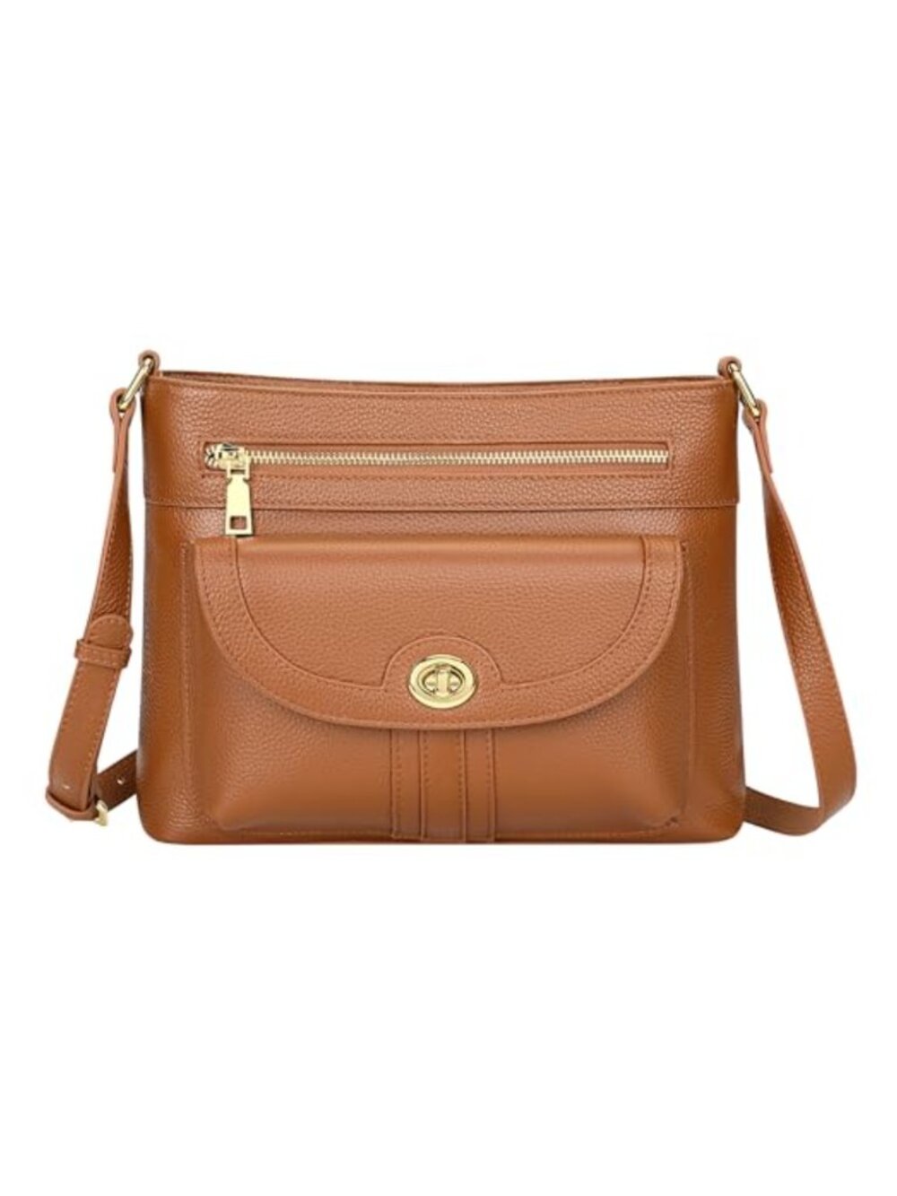 Genuine Leather Crossbody Bag Pebbled Leather Messenger Multi Pocket